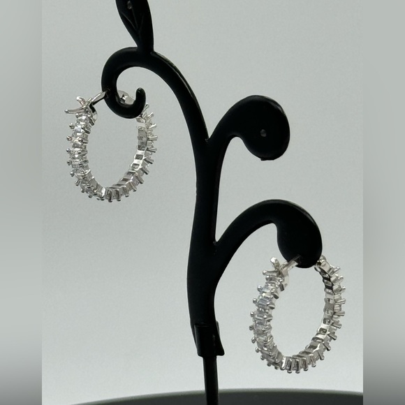 Sterling Silver Plated Crystal Hoop Earrings Made with Swarovski Crystals 3/4" - Picture 7 of 8